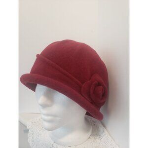 Burgundy Wool Vintage Hat One Size Floral Accent 40 Style Wool